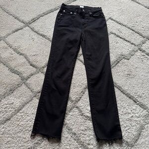 Edwin black jeans mid rise straight leg raw hem 25